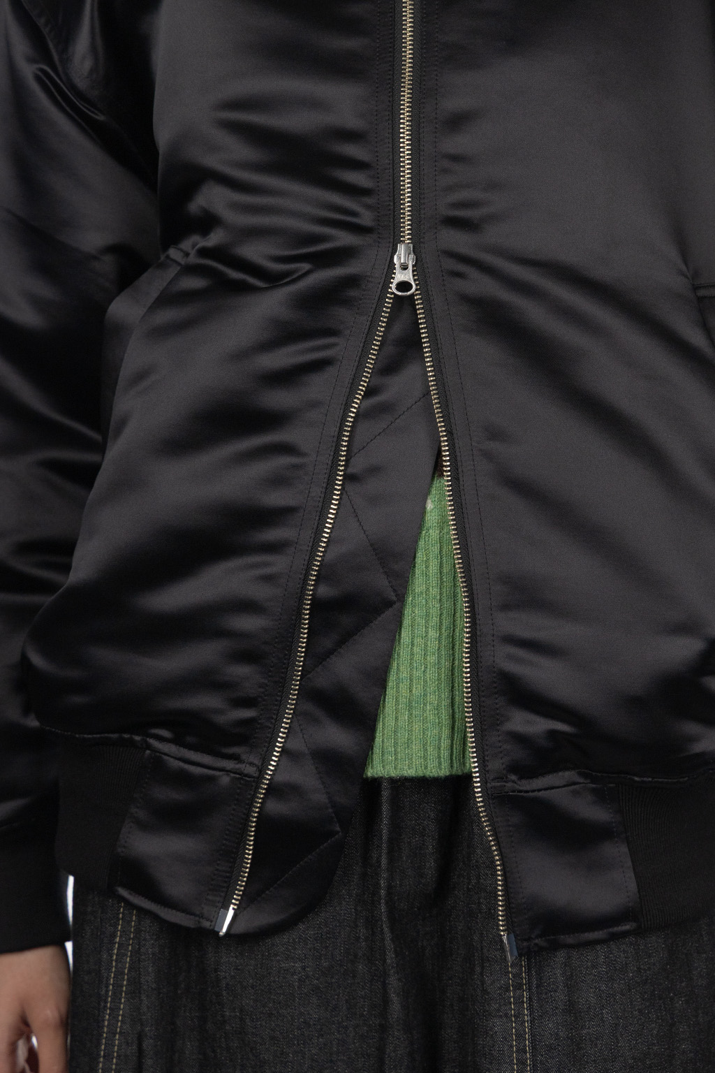 Manon - Heavy Satin Flight Jacket - Black